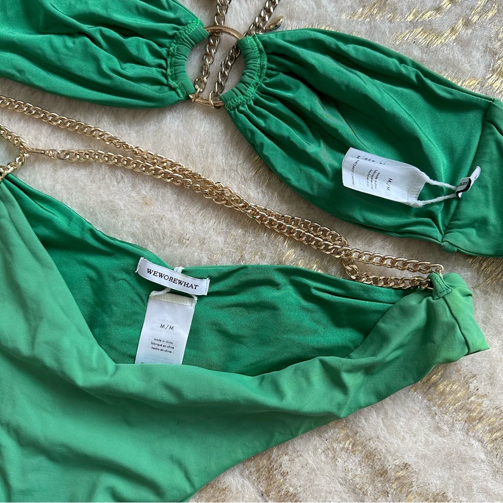 WeWoreWhat Green Bandeau Bikini with Gold Chain Detail - Picture 5 of 6